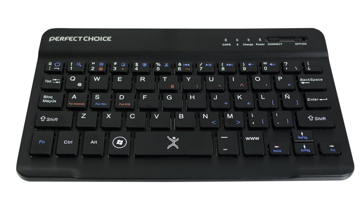 Perfect Choice Mini Teclado Bluetooth Universal para ¡Os, Android y Windows, Teclas Tijera, Duración de Carga de hasta 60 Horas