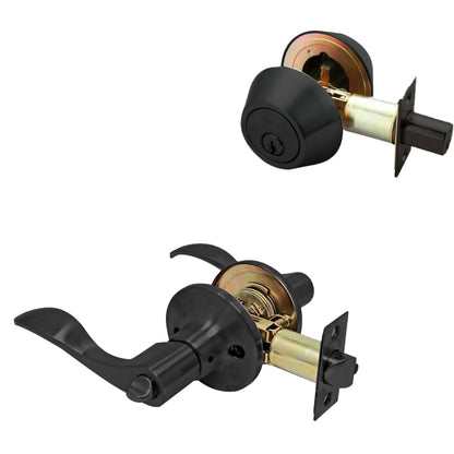 Phillips Combo Cerrojo/Manija Nogal Alta Seguridad Para Entrada LLave-Mariposa Negro