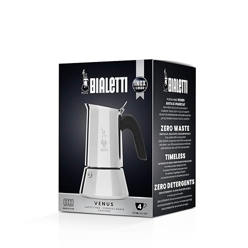 Bialetti - New Venus, Cafetera espresso de acero inoxidable, apta para todo tipo de fuegos, 4 tazas (5,7 oz), aluminio, plata