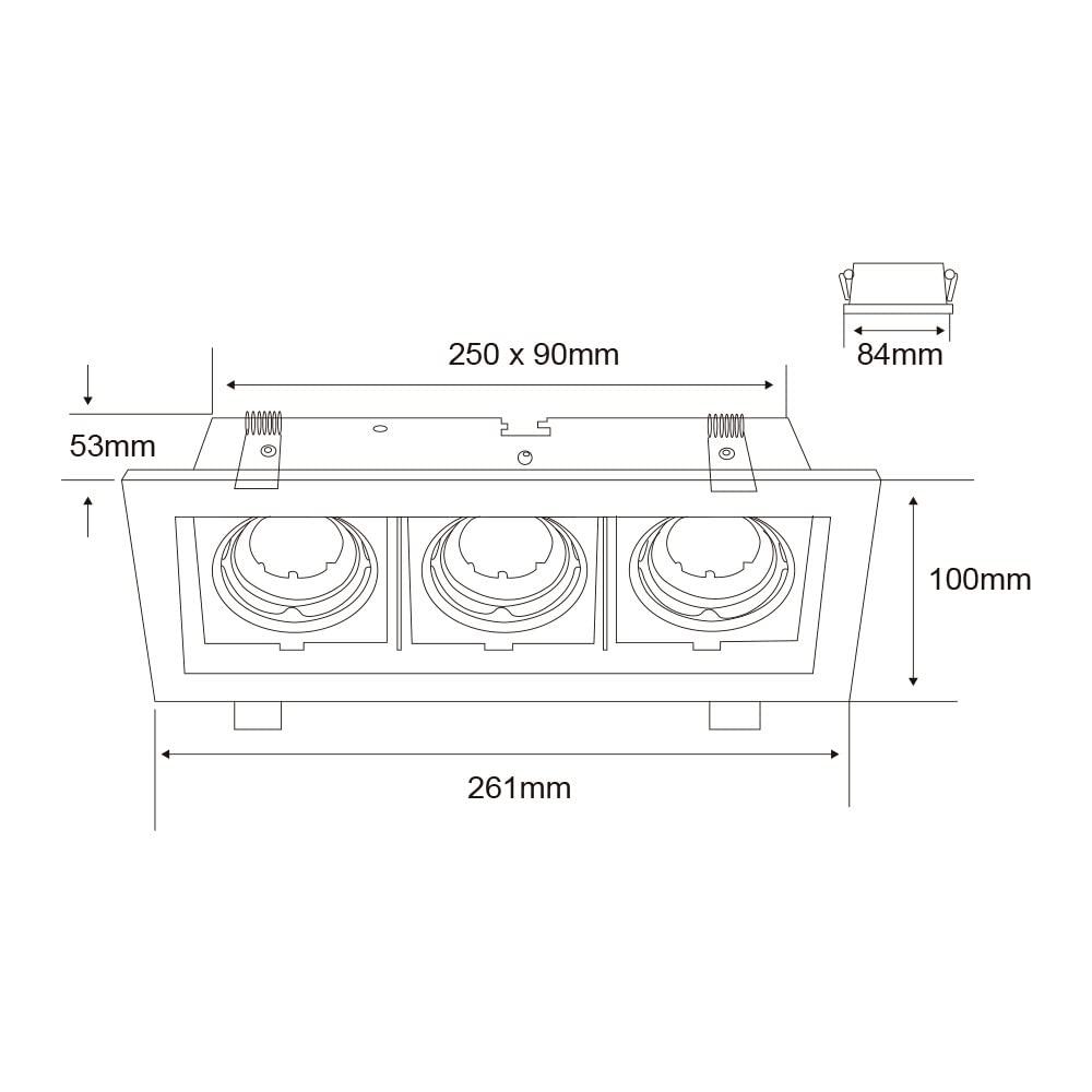 Tecnolite Lámpara Downlight Empotrable Dirigible, Potencia Máx. 180 W, 3 Bases GX5.3/GU10, No incluye focos