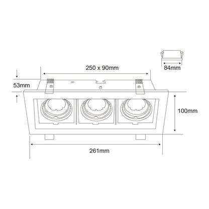 Tecnolite Lámpara Downlight Empotrable Dirigible, Potencia Máx. 180 W, 3 Bases GX5.3/GU10, No incluye focos