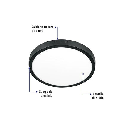 Volteck PLA-229L, Luminario de LED 24 W redondo tipo plafón luz de día color Blanco