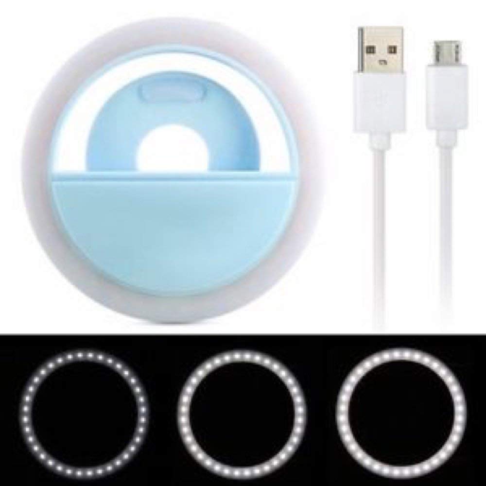 IMPORTADO Lampara Aro con luz Led para Celular con Clip Y/o Selfie (Azul)