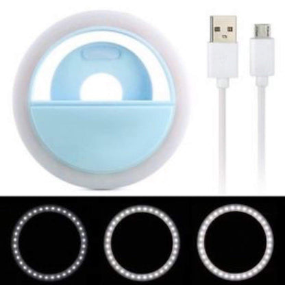 IMPORTADO Lampara Aro con luz Led para Celular con Clip Y/o Selfie (Azul)