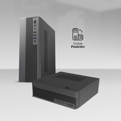 AC-943086 Gabinete Mini Torre Slim Onex GS450/Max MB Micro ATX/Fuente Flex 400 W/8 L/2x USB 2.0 + 1 USB 3.0 + 1x USB Tipo C 3.0 + 1 Mic + 1x Audio/Lector de tarjetas SD/Full Metalico/Elite Negro