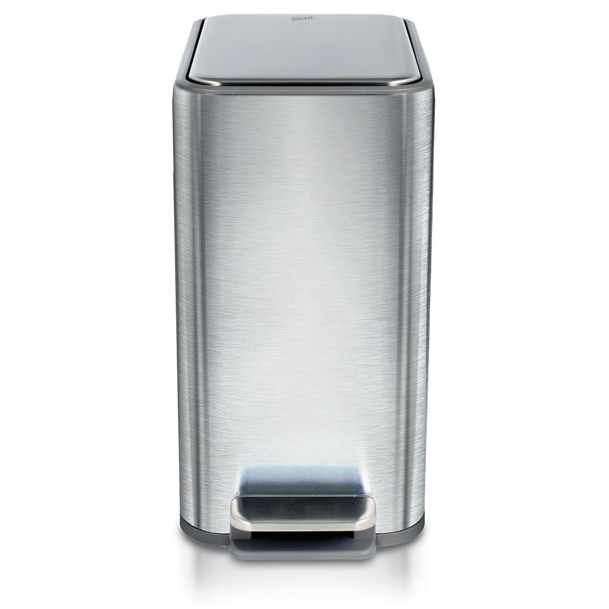 Glad - cubeta de basura delgado para baño, cubeta de basura pequeño con tapa de cierre suave y pedal de pie | Cesta de basura estrecha de níquel cepillado con cubeta interior extraíble, 2.6 galones