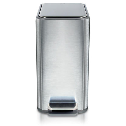 Glad - cubeta de basura delgado para baño, cubeta de basura pequeño con tapa de cierre suave y pedal de pie | Cesta de basura estrecha de níquel cepillado con cubeta interior extraíble, 2.6 galones