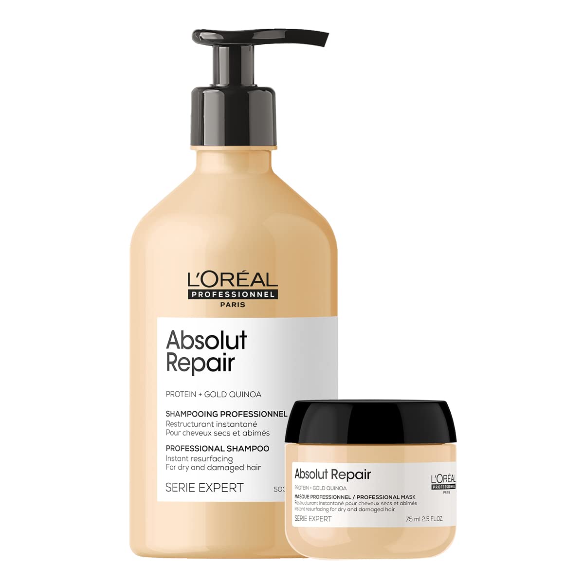 L'Oréal Professionnel |Absolut Repai Kit Shampoo+Mascarilla | Para cabello grueso y dañado. Kit profesional que repara y nutre, recuperando suavidad y brillo con Gold Quinoa.