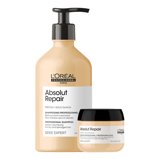L'Oréal Professionnel |Absolut Repai Kit Shampoo+Mascarilla | Para cabello grueso y dañado. Kit profesional que repara y nutre, recuperando suavidad y brillo con Gold Quinoa.