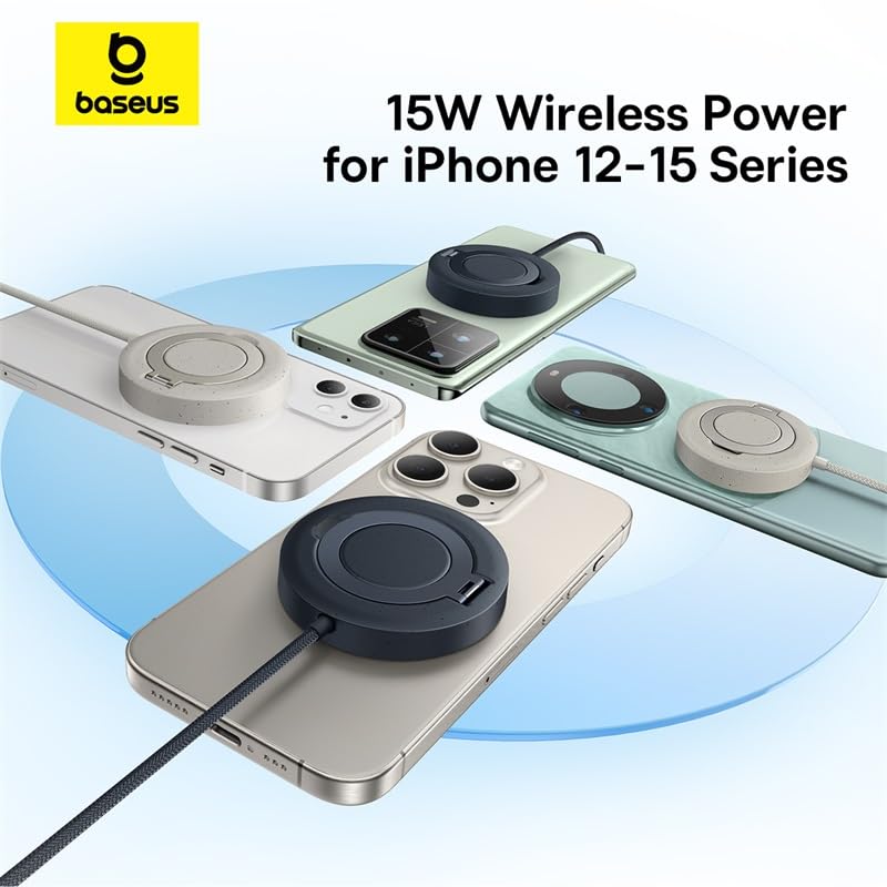 Baseus Cargador Inalámbrico Magsafe, Cargador Magnético de 15 W, Compatible con Función Magsafe, Carga Rápida 15W para iPhone 15/14/13/12 Series Cargadores por Inducción (Negro)