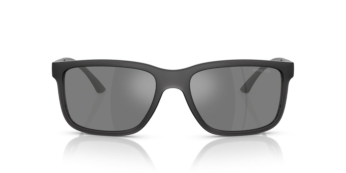 ARNETTE Men's An4359 Headlight Rectangular Sunglasses, Transparent Grey Matte/Shiny/Grey Mirrored Silver, 57 mm