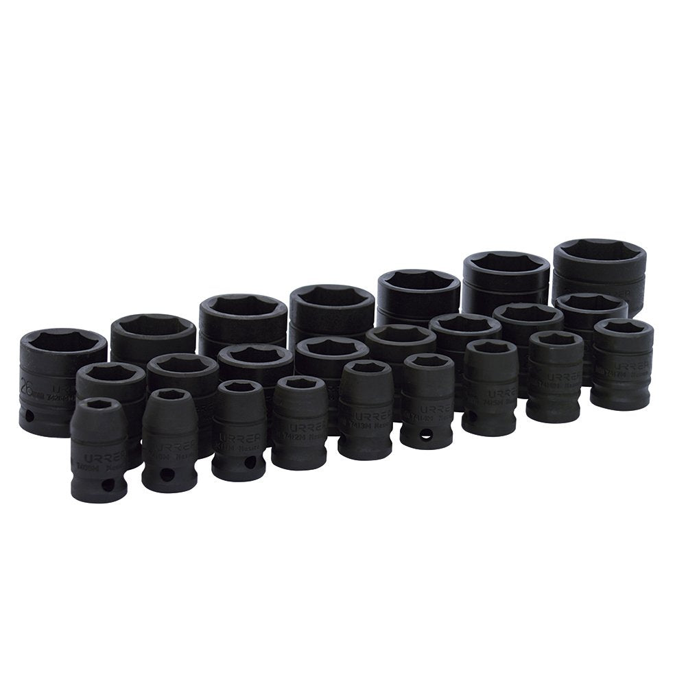 Urrea 74206 Juego de dados de impacto cuadro de 1/2", 6 puntas, métricos, 24 piezas - 24 piezas