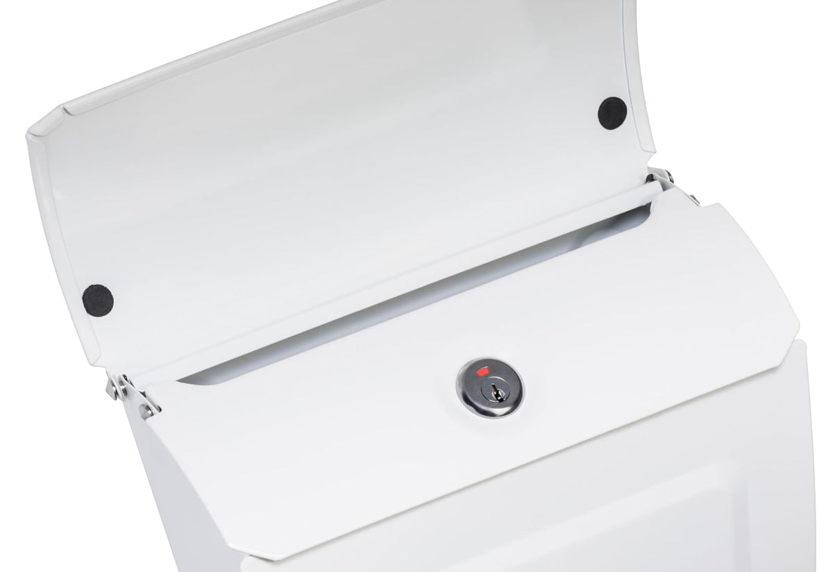 Architectural Mailboxes Aspen™ - Buzón vertical montado en la pared para exterior, moderno buzón de correo de acero galvanizado con cerradura y caja de llave, color blanco