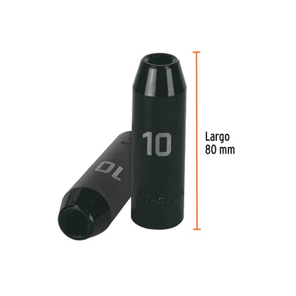 Truper D-7310-ML, Dado largo de impacto 6 puntas mm, 10 mm, cuadro 1/2"