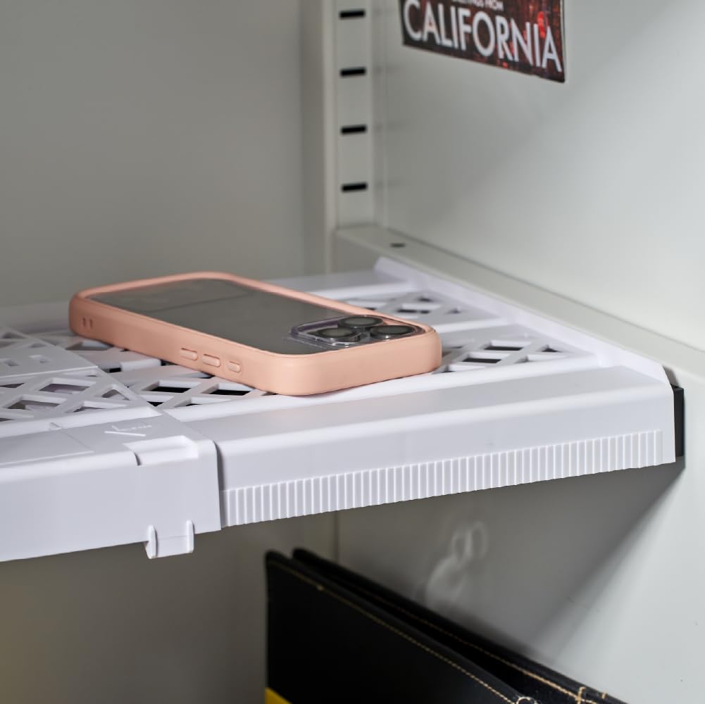 LockerMate Adjust-A-Shelf Locker Shelf, Extends to Fit Your Locker, Easy to Use, Perfect for School, Office, Gym, White