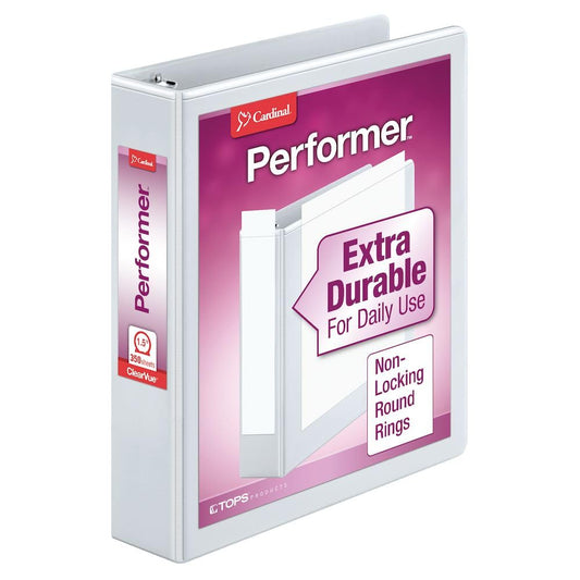 Cardinal Binder Performer con cubiertas ClearVue, anillos redondos de 1.5 pulgadas, capacidad de 350 hojas, color blanco