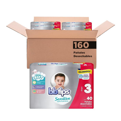 BBtips Sensitive Pañales, Baby Diapers Boys, Rojo (Red), Talla 3 Paquete De 160 Paquete De
