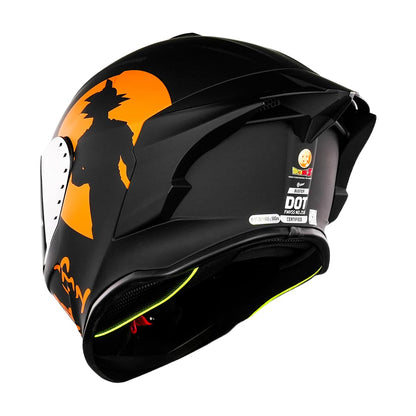 KOV Casco Buster Dragon Ball Z Goku Negro Mate Integral para Moto Deportivo AERODINAMICO Certificado Dot