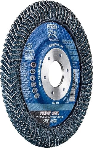 PFERD POLIFAN® - Disco de aleta de tipo radial curva, 4-1/2 x 7/8 pulgadas, circonita de grano 40, accesorio de soldadura y accesorio de amoladora angular - para molienda de acero y acero inoxidable
