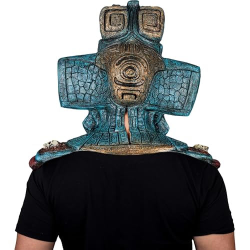 Ghoulish Productions Mictlantecuhtli Máscara de Látex con Pecho Integrado | Inspirada en Dios Azteca del Inframundo | Pintada a Mano para Halloween Cosplay | Multicolor Talla M