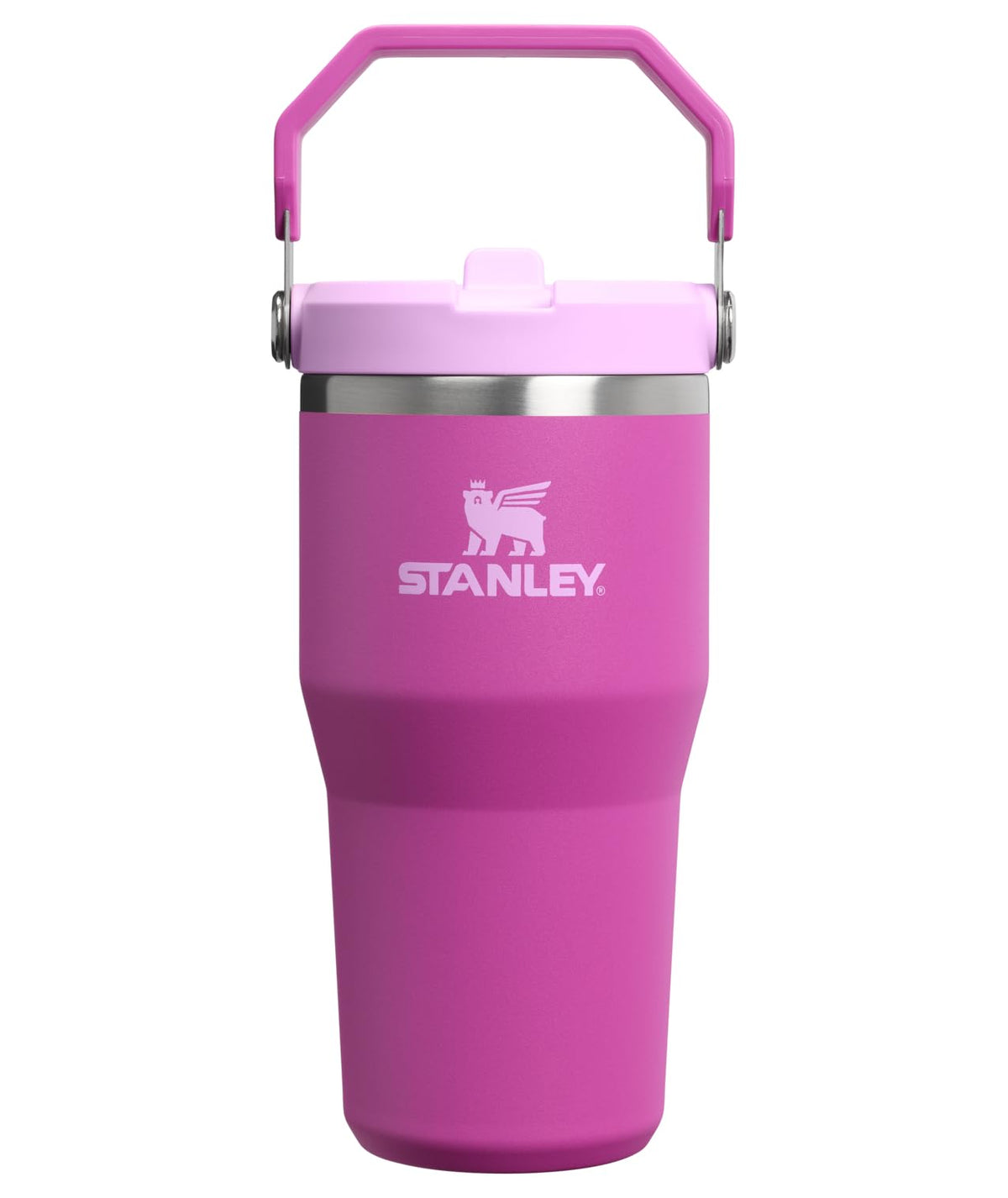 STANLEY IceFlow 2.0 - Vaso con popote abatible con asa de 20 onzas, tapa giratoria y popote abatible, botella de agua a prueba de fugas, acero inoxidable aislado, sin BPA, flor oscura