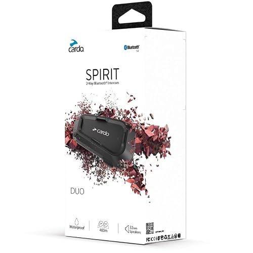 Cardo Systems Spirit - Auriculares de comunicación Bluetooth para Motocicleta, Color Negro, Paquete Doble