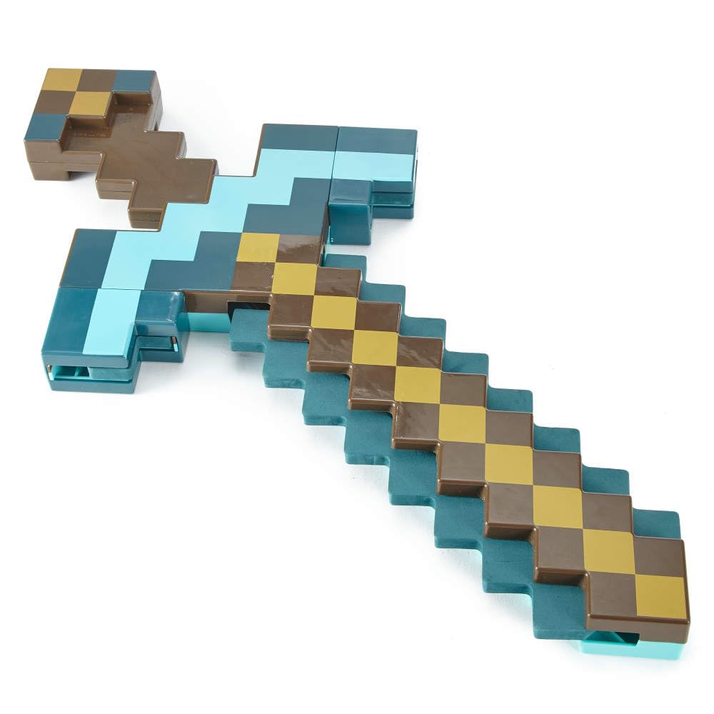 Minecraft Vanilla Juguete Espada-Pico Transformable 2 en 1 Diseño Pixelado Diamante Herramienta de rol Aventuras y Disfraces para niños de 6 años en adelante