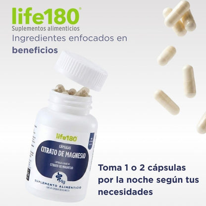 Life180 Dúo Citrato de Magnesio Pack de 2 Piezas, 60 Cápsulas C/U | Suplemento Alimenticio para el Soporte Muscular, Activación de energía y Bienestar Digestivo