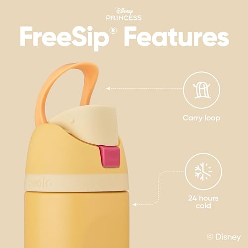 Owala Disney Princess FreeSip - Botella de agua aislada de acero inoxidable con popote para deportes y viajes, botella de agua deportiva sin BPA, 24 onzas, Belle