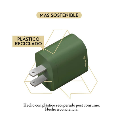 Hune Cargador De Pared Sustentable USB + Tipo C Carga Rápida