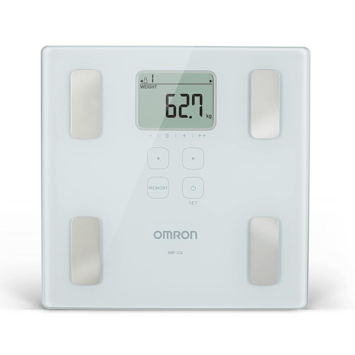 Omron Báscula Digital Corporal para Niños y Adultos, Medición Precisa de Peso y Grasa con 6 Indicadores, Color Blanco, Tecnología Única