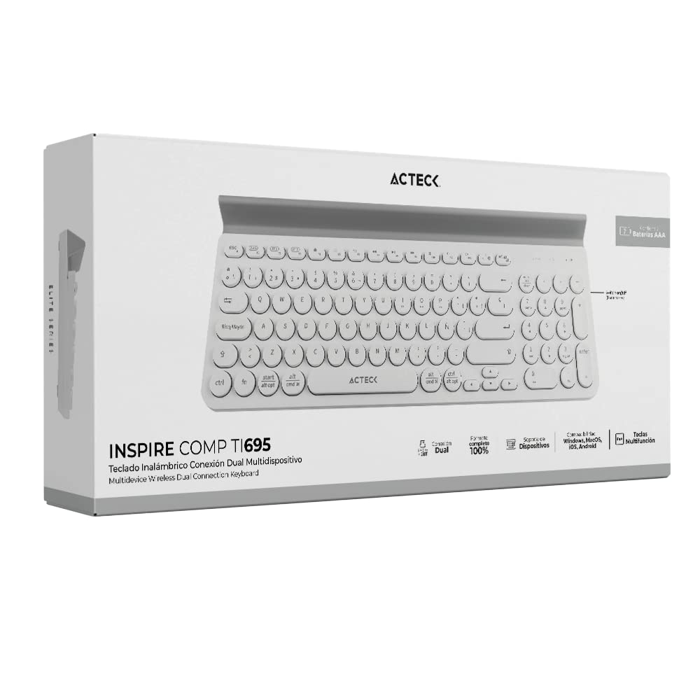 Teclado Multidispositivo Inspire Comp TI695 / 2.4Ghz + 2 Modos BT Soporte para Dispositivo + 2xBat AAA Incluidas Blanco Elite Series