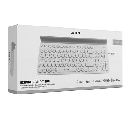 Teclado Multidispositivo Inspire Comp TI695 / 2.4Ghz + 2 Modos BT Soporte para Dispositivo + 2xBat AAA Incluidas Blanco Elite Series