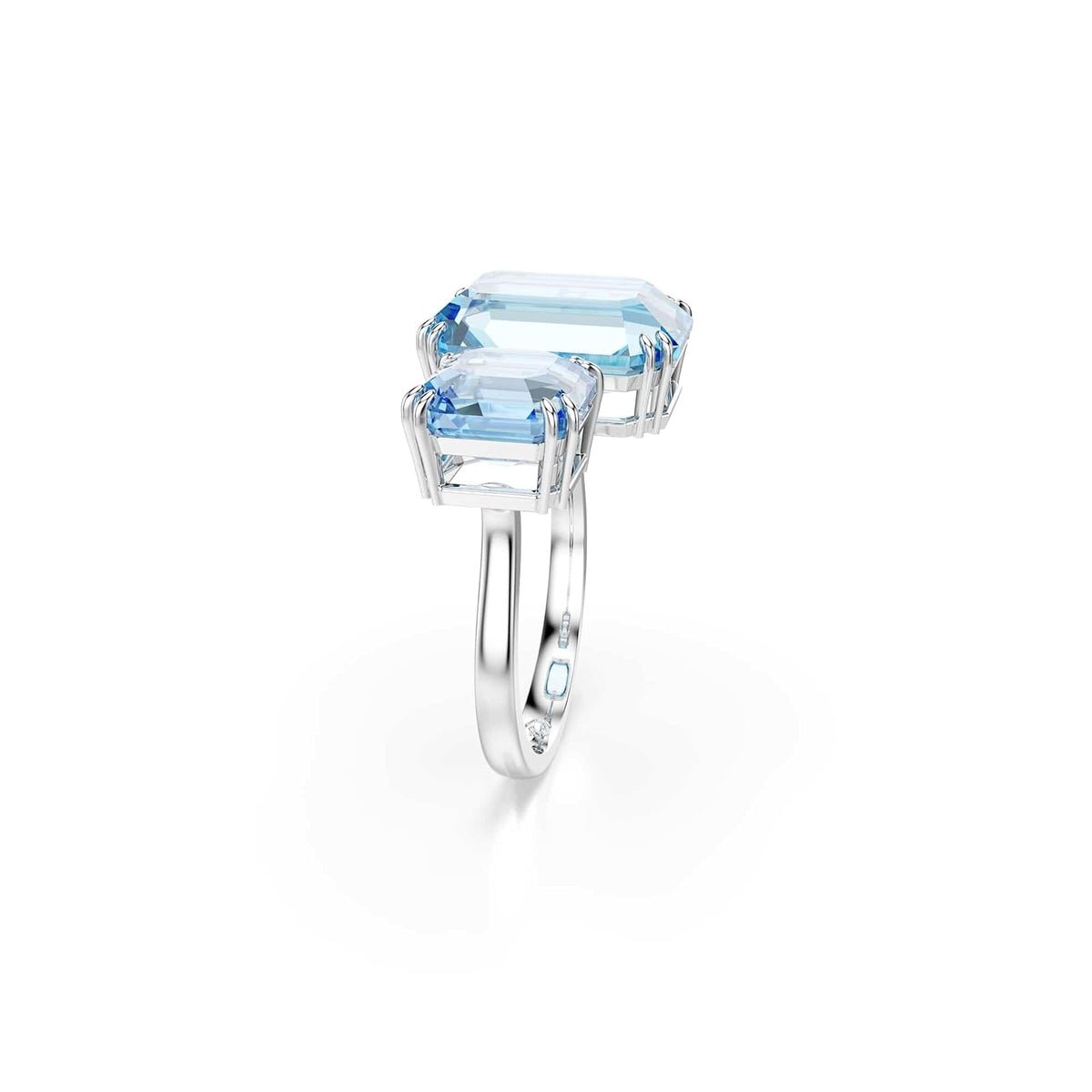 Swarovski Anillo Abierto Millenia Octogonal Azul Baño Rodio