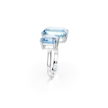 Swarovski Anillo abierto Millenia, Talla octogonal, Azul, Baño de rodio
