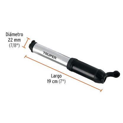 Truper BOM-MI-X, Mini Bomba Manual para Bicicleta, abatible, 30 PSI