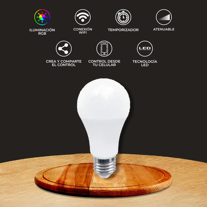Tecnolite Connect - Pack 1 Foco A19 RGB Inteligente WiFi LED 8 W Base E27, Luz RGB + 1 Bombilla Inteligente Atenuable Compatible con Alexa, Google Assistant, Siri y App Móvil. Iluminación Interior