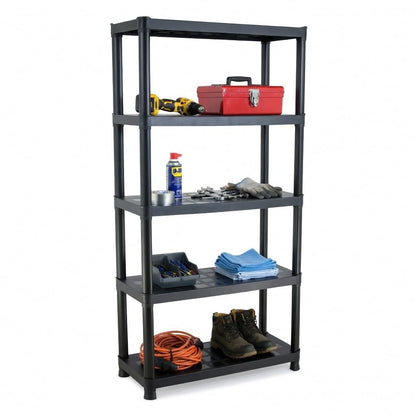 Italhome Rack De Plástico Mediano De 5 Niveles Color Negro, Estante Organizador Resistente Multiusos Soporta 125 Kg