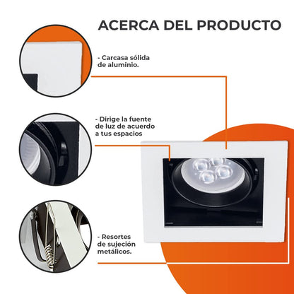 Tecnolite Lámpara Downlight Empotrable Dirigible, Potencia Máx. 60 W, Base GX5.3/GU10, No incluye foco