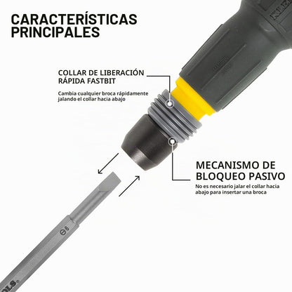 Klein Tools 32960A - Destornillador Fastbit Tru-Grip, mango estilo bola con cuello de liberación rápida, Phillips japonés #2 y broca ranurada de 6 mm, compatible con brocas de 1/4 pulgadas
