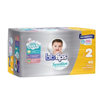 BBtips Sensitive Pañales, Talla Chica/2, 160 Pañales