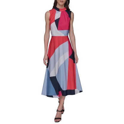 KARL LAGERFELD Mock Neck Patterned Contrasting Colors Midi Dress Vestido Mujer