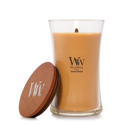 WoodWick Vela Aromática HearthWick, Mecha de Madera - Bourbon dorado - Large Hourglass (Pack of 1)