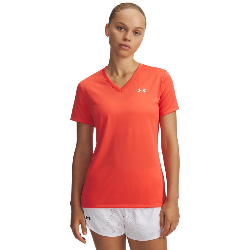 Under Armour Tech Playera Manga Corta Cuello en V Mujer - (690) Venom Red - White - M
