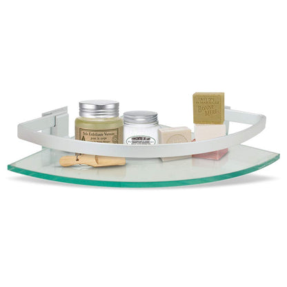 Art&Home Repisa Esquinera de Vidrio Templado 8 mm con Soportes de Aluminio, Ideal para Baño, Cocina o estética; fácil de Instalar y Limpiar