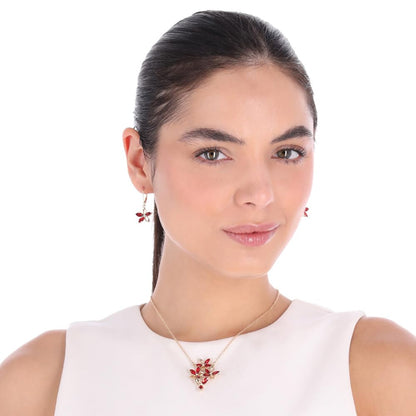 Anne Klein Collar y Aretes Dorado Flor Rojas Para Mujer
