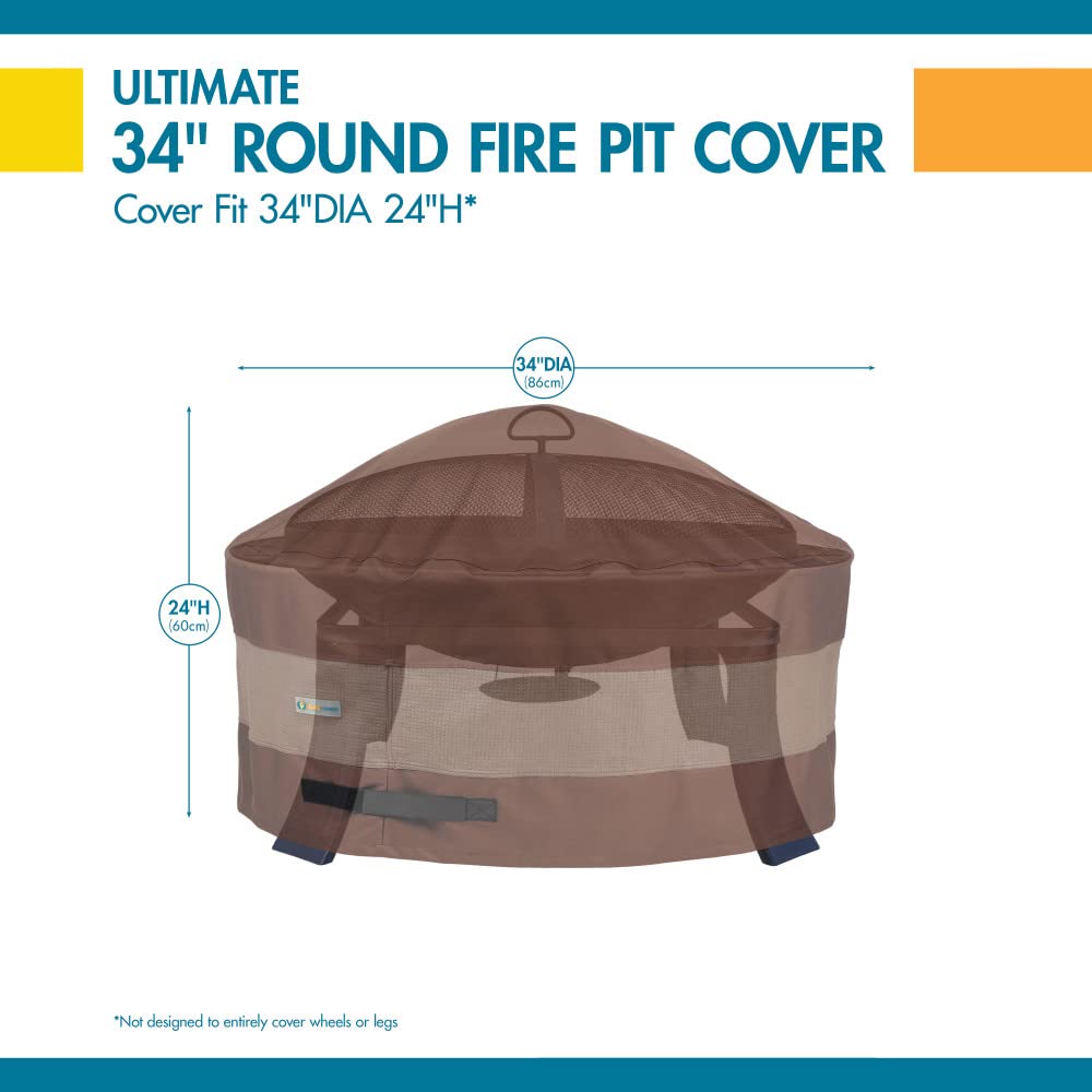 Duck Covers Ultimate - Cubierta redonda impermeable para hoguera de 34 pulgadas, fundas para muebles de patio