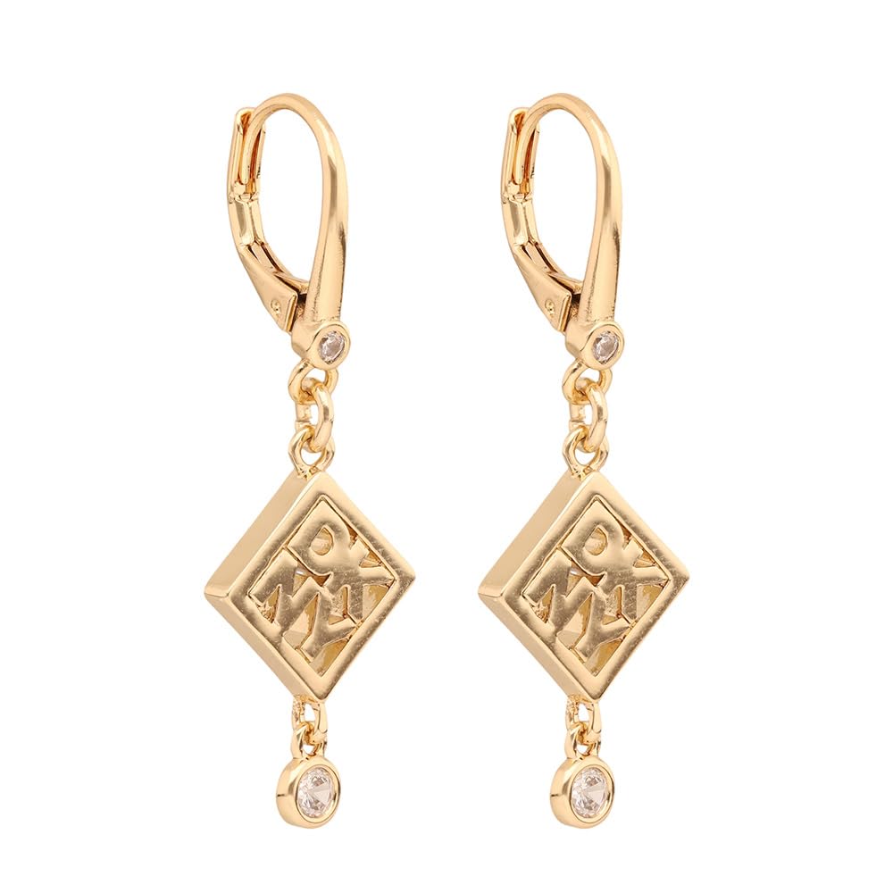 DKNY Aretes Rombo Para Mujer | Dorado, Mediano, 1 par, Colgante Corto, Cierre Gancho Francés