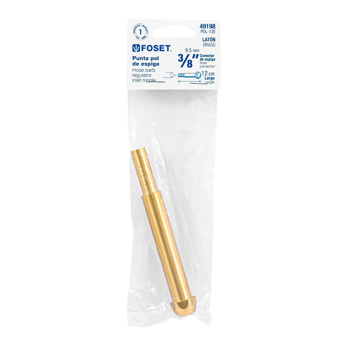 Foset POL-12E, Punta pol de 3/8" para gas, de espiga, 12 cm