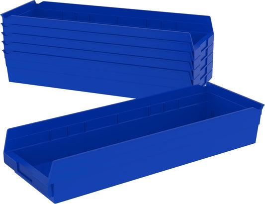 Akro-Mils 30184 24-Inch by 8-Inch by 4-Inch Plastic Nesting Shelf Bin Box, Blue, Case of 6